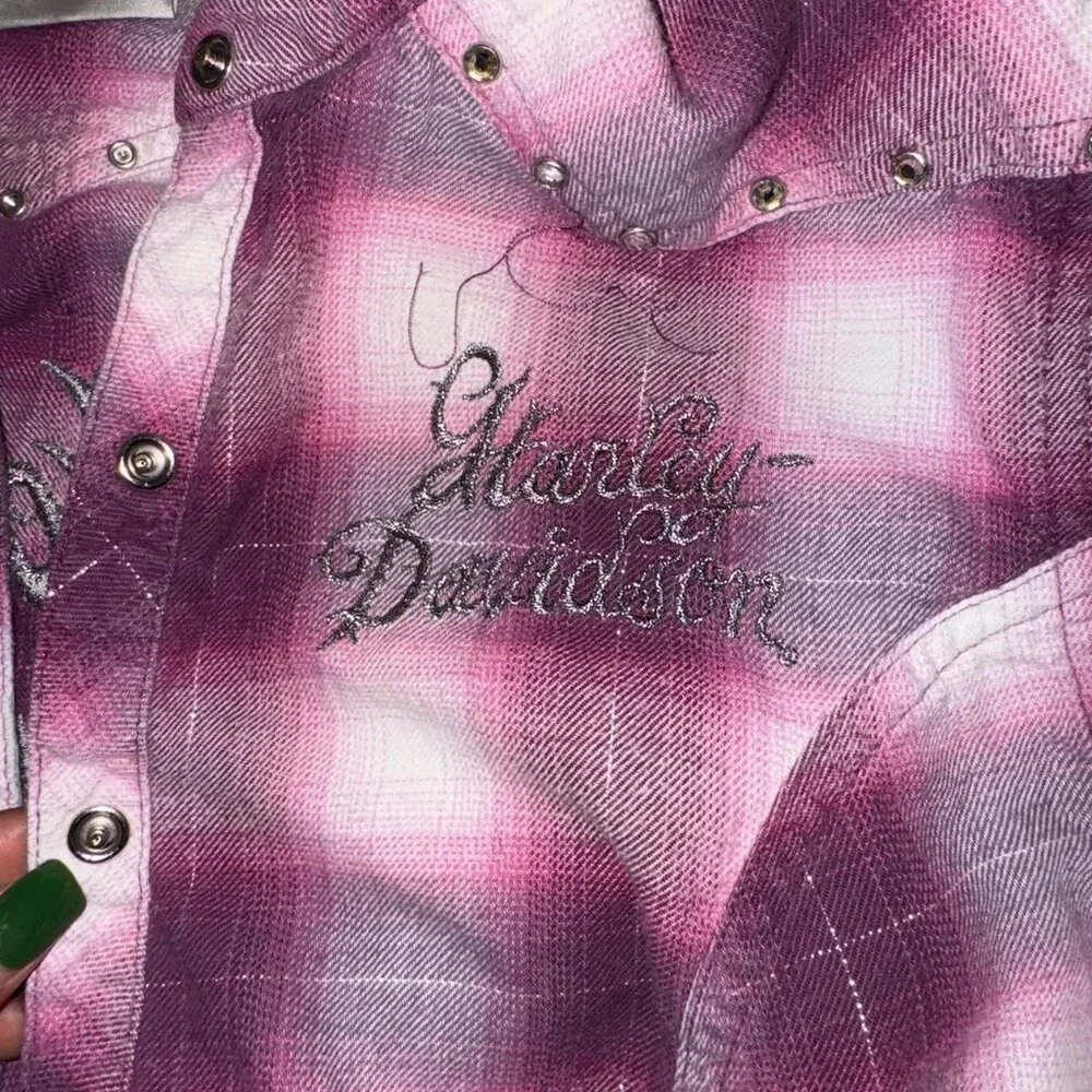 Harley Davidson purple plaid long sleeve shirt - Picture 3 of 6